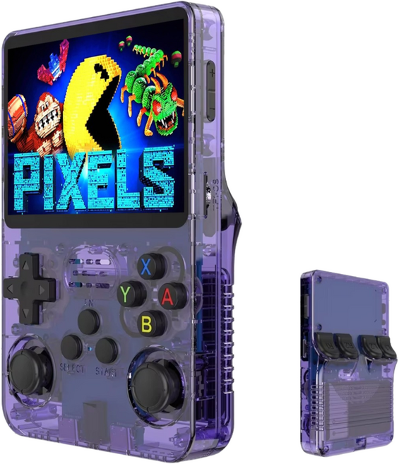 네버폴드 R36S 레트로 휴대용 게임기 한국어지원 대용량배터리 2만가지게임, 64GB, 자색