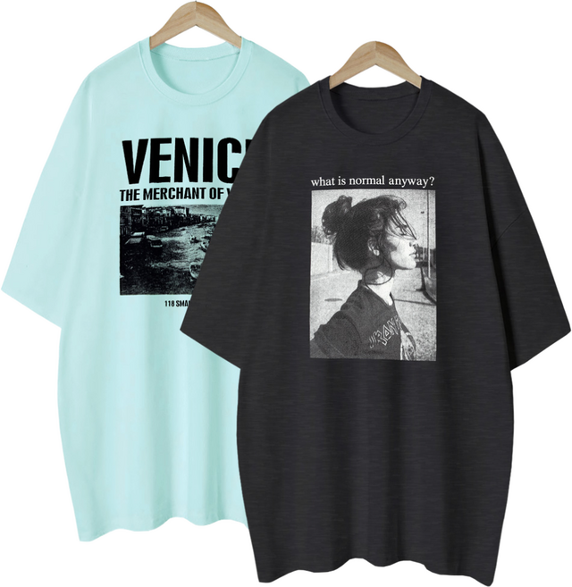 1+1 2장묶음 여성용 롱티 프린팅 레터링 여성 여자 반팔 티셔츠 루즈핏 편안한 빅사이즈 티