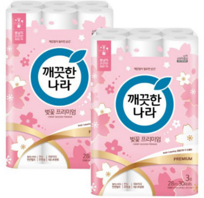 깨끗한나라 허브가든 벚꽃 천연펄프 3겹 화장지 휴지 28m 60롤