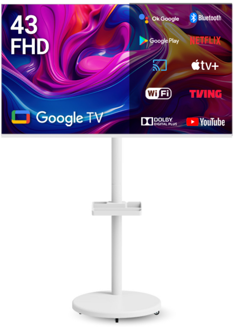 무빙큐빅스 화이트에디션 43인치 FHD 삼탠바이미 퍼스트 셋트 이동식 스마트TV 삼텐바이미 중소바이미, 고객직접설치, 스탠드형, 109cm(43인치)