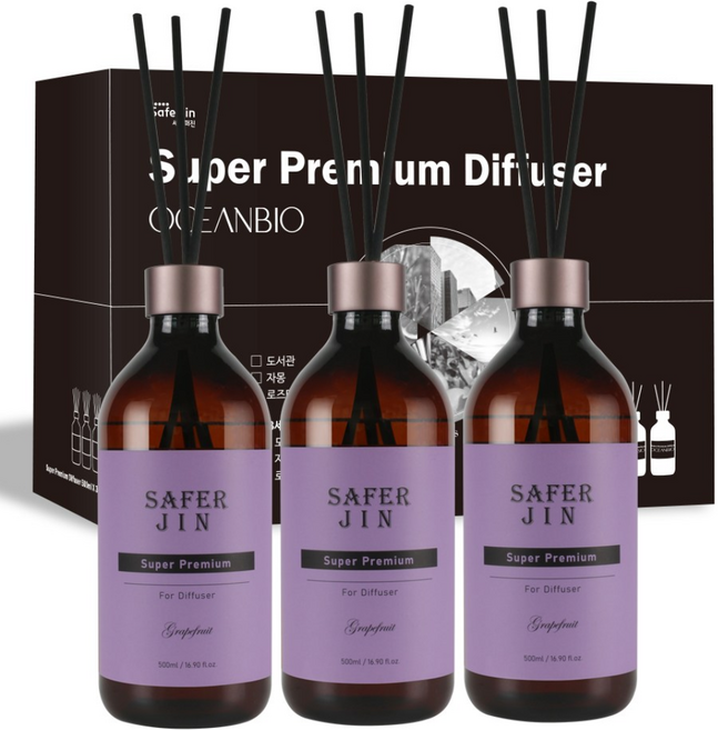 세이퍼진 슈퍼 프리미엄 디퓨저 3병 대용량, 3개, 500ml, 05. 자몽