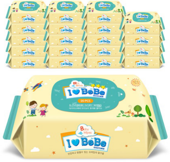 아이러브베베 아이보리 아기물티슈 휴대리필형, 62g, 20매, 20개
