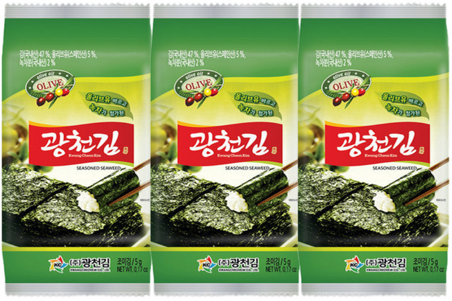 광천김 올리브 녹차 도시락김, 5g, 72개