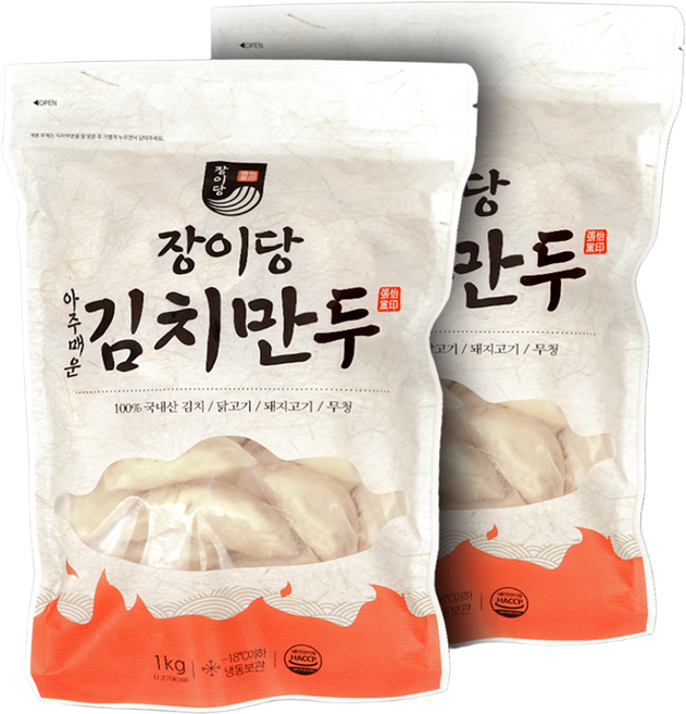 장이당 국내산 아주매운 김치만두, 1kg, 2개