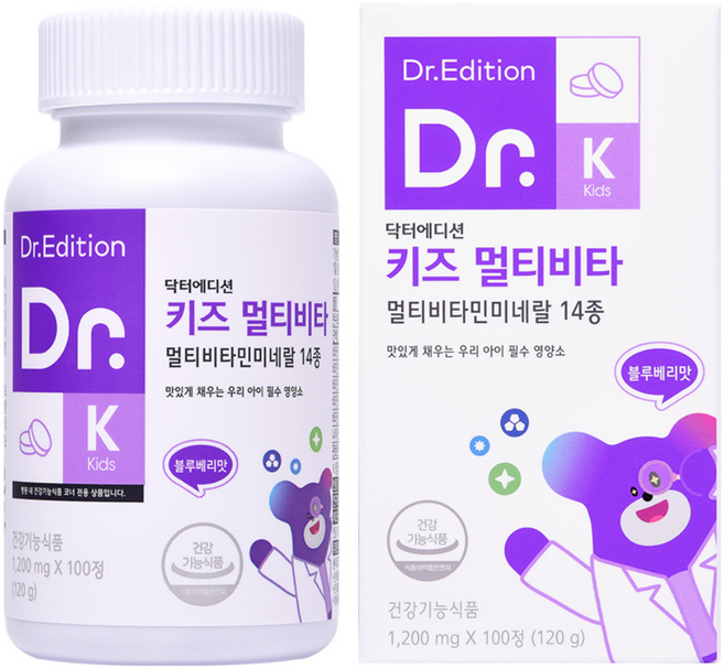 [흰여울팜] 어린이 아기 유아 멀티비타민 닥터에디션 닥터키즈 멀티비타 츄어블 씹어먹는 비타민, 1박스, 100정