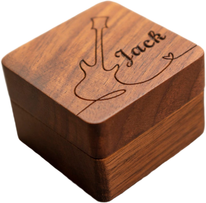 이니셜 각인 우드 기타 피크 세트 (케이스 포함) 커스텀 피크 홀더 기타리스트 맞춤 선물, 1개