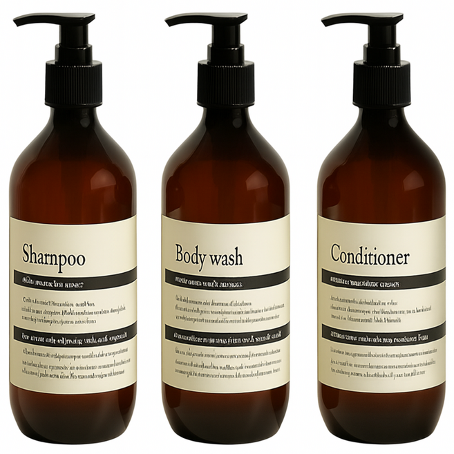 디나인 1+1+1 욕실 디스펜서 샴푸통 용기 500ml 3종세트 샴푸걸이 포함 샴푸공병, 3개, 갈색500ml