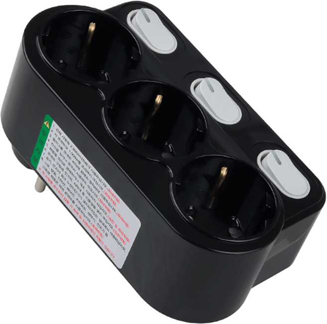 아이정 현대 회전형 3구 스위치 멀티탭 콘센트 블랙, 1개, 13.4cm