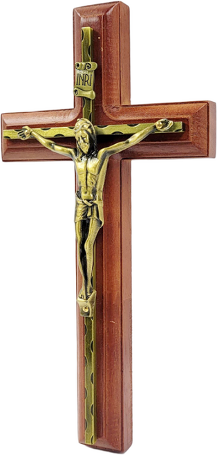 월넛 원목 벽걸이형 천주교 황동 예수님 십자가, 1개