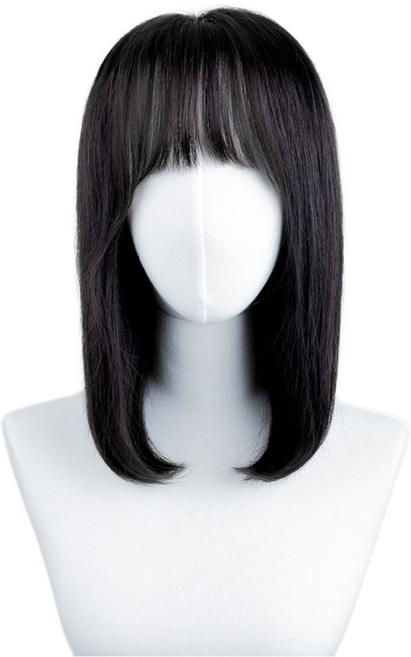 가발닷컴 인모 수제 통가발 16인치 미디움_여자_여성_인모_가발 전체가발, 1개, 내츄럴블랙