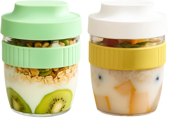 런치팟 요거트팟 오트밀컵 밀프랩컵 샐러드컵 2세트, 2개, 그린+화이트 - 쿠팡