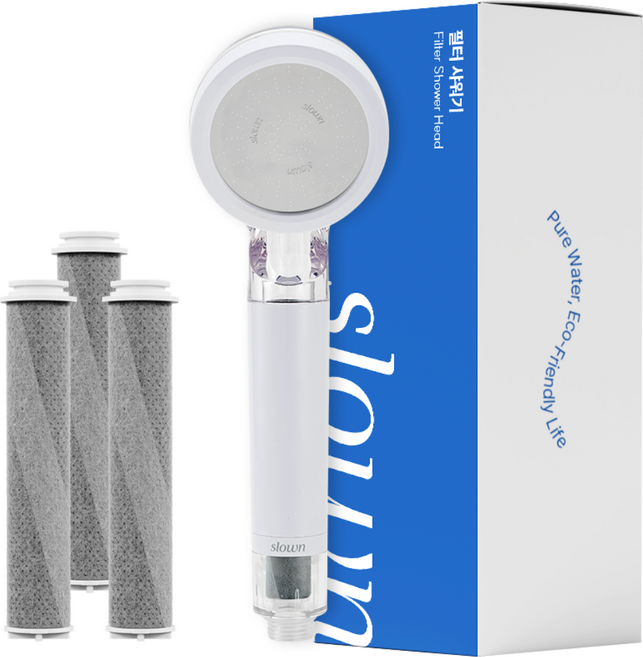 슬로운 slown 99.9% 4중 올인원 에코젠 필터샤워기 1년세트, 1세트, 화이트+투명
