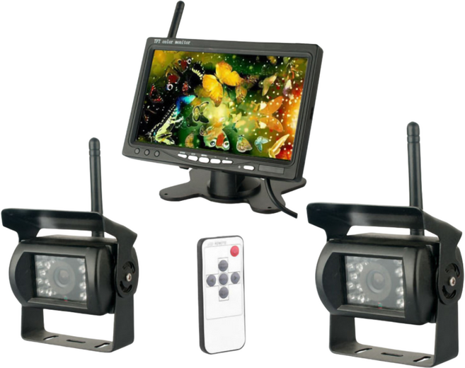 FLYNABI 무선 화물차 차량용 후진카메라 세트 12V/24V 카메라 2개 +7인치 모니터