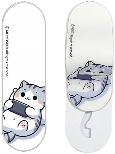 [모모스틱] 플랫스틱 쥴리작가시리즈 7탄 휴대폰 핑거그립 스마트링 거치대, 화이트 캣F-CTG-01, 1개