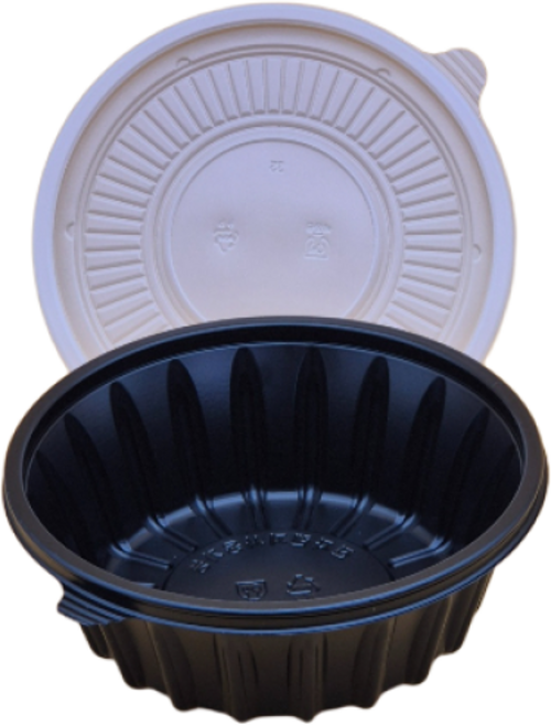 일회용 냉면 우동 칼국수 용기 195파이 소 1050ml 검정 세트, 100개, 1개