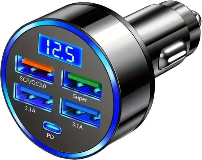 세컴 5포트 초고속 차량용 충전기 자동차 시거잭 USB 4구 + C타입 1구