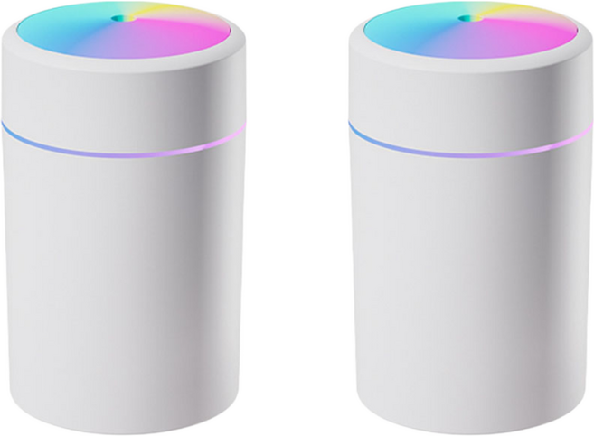 플러스토리 LED 무드등 포그 미니 가습기 USB 초음파식 차량용 휴대용, 1+1, 화이트