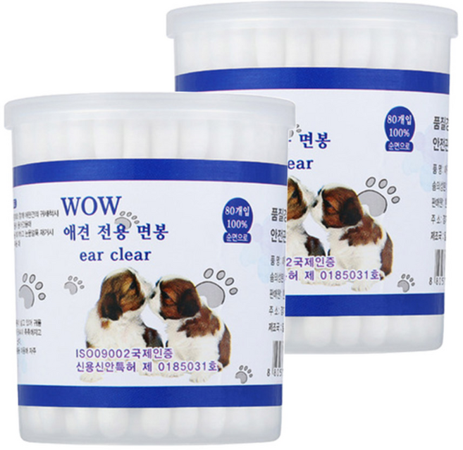 와우 애견 전용 면봉, 2개, 80개입