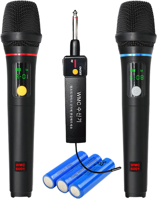 SHM WMC-6001 UHF900MHz 충전식무선MIC 노래방용 업소용 행사용 무선마이크 수신거리20M, WMC 2Ch 마이크2개