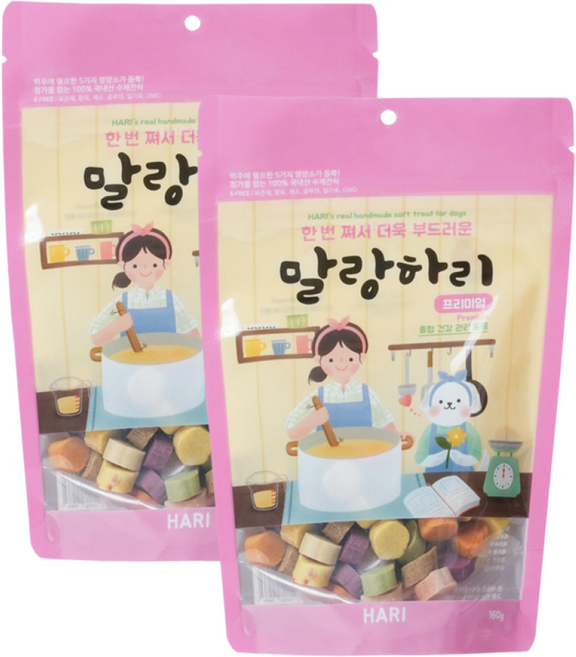 말랑하리 강아지 수제간식, 소고기 + 황태혼합맛, 160g, 2개