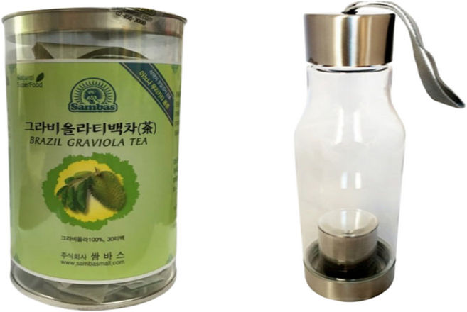 환절기 건강차 쌈바스 브라질 그라비올라 거꾸로 전용물병 포함 30티백 물대용차 물대체차 우려 먹는 차, 1개, 300g