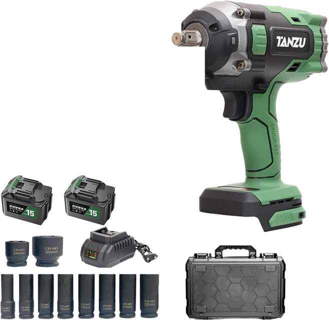 TANZU 21V 800Nm 고출력 6.0Ah 충전 배터리 전동 임팩트 렌치 임팩트 드릴 드라이버 세트 마키다 호환, 1세트