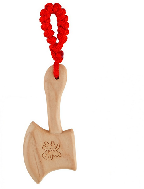 OFFCURVE 복숭아나무 벽사 액막이 키링 복을 부르는 부적 행운 열쇠고리, 나무 도끼, 1개