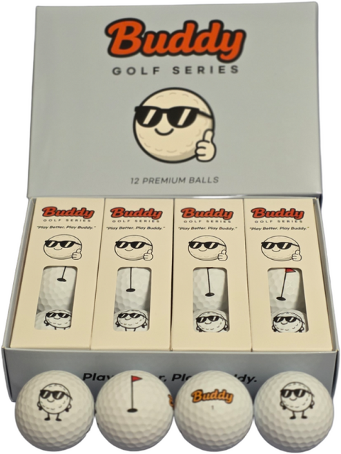 버디 캐릭터 골프공 무광 2피스, 1개, 12개입, 화이트볼