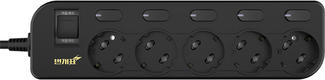 번개표 절전형 뉴개별스위치 멀티탭 5구, 3m, 블랙, 2개