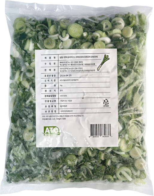 냉동대파슬라이스 1박스 깐 파 파기름 국물요리 대용량 손질야채, 10개, 1kg