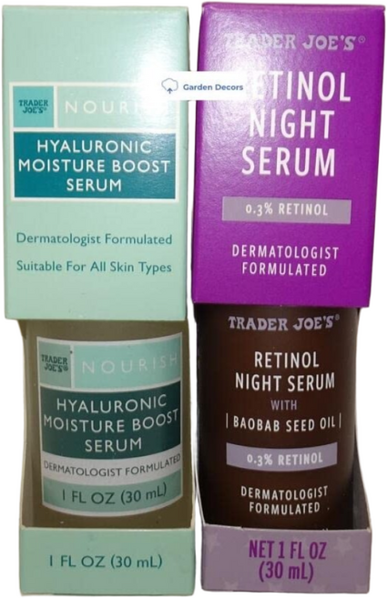 트레이더 조 세럼셋트 Trader Joes Nourish Hyaluronic Moisture Boost Serum & Retinol Night Serum, 30g, 2개