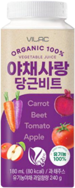 비락 유기농 100% 야채사랑 당근비트, 5개, 180ml