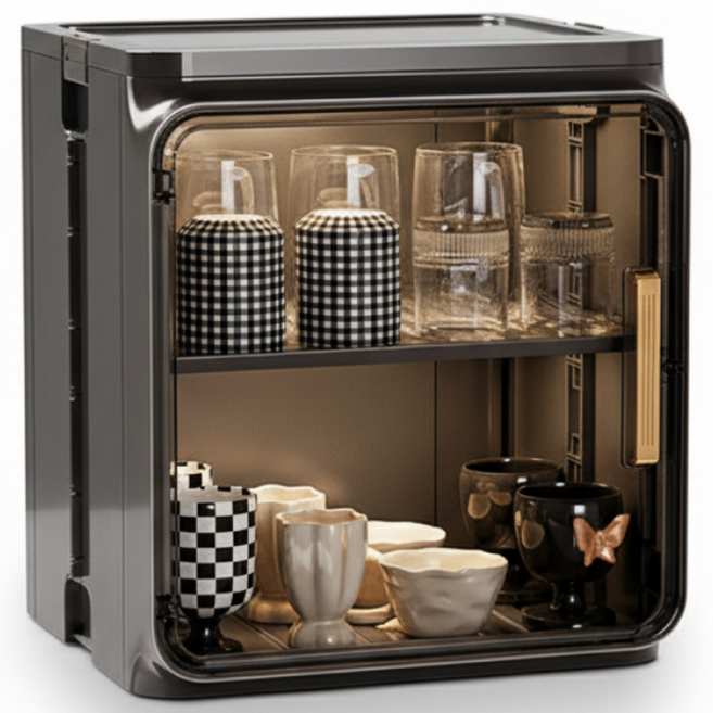 [스테이친구}스태킹 수납 진열장 대용량 다용도 주방 선반 정리함, 1개, 클래식 블랙