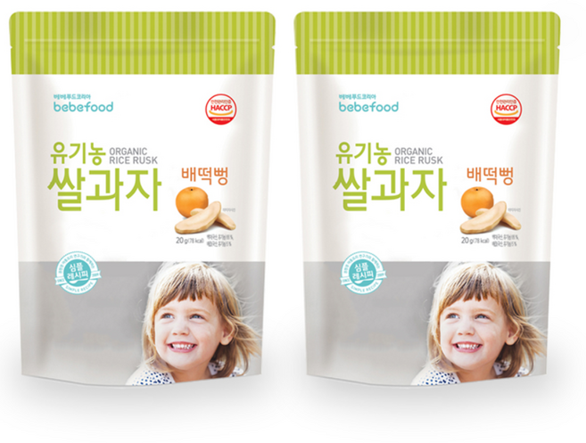 베베푸드 유기농 쌀과자 떡뻥, 배, 20g, 2개