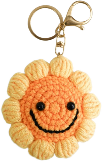 해바라기 뜨개 키링 스마일 꽃 플라워 차키 가방 백참, 큰꽃스마일, 1개
