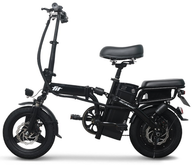 스카닉 핏 FIT 48V 접이식 14인치 출퇴근 미니벨로 PAS 스로틀 전동 전기자전거, 블랙, 스틸