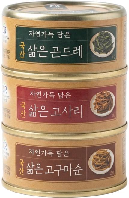 열무상회 국산 캔나물 통조림 5종 세트 여행용 밑반찬, 곤드레캔 1 고구마순캔 1 취나물캔 1