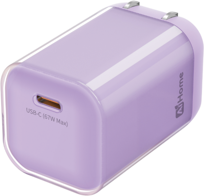 AiHome 67W GaN氮化鎵迷你USB-C快充充電器組, 67W氮化鎵紫色快充頭（不附線）, 1個