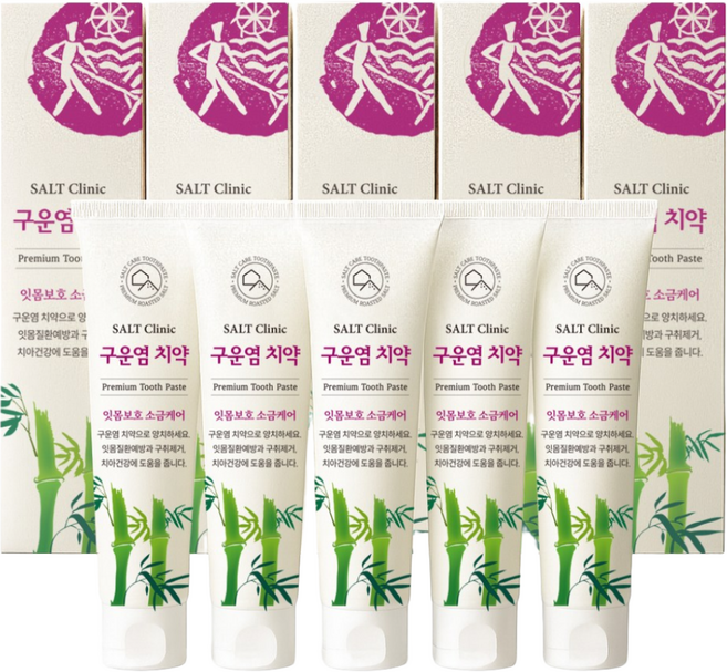 대나무 구운죽염이 함유된 구운염 치약, 120g, 5개