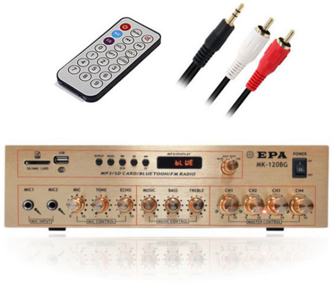 MK-120BG 4채널 320W 블루투스 매장 업소용 카페 매장용 앰프+리모콘+PC선 1.5M