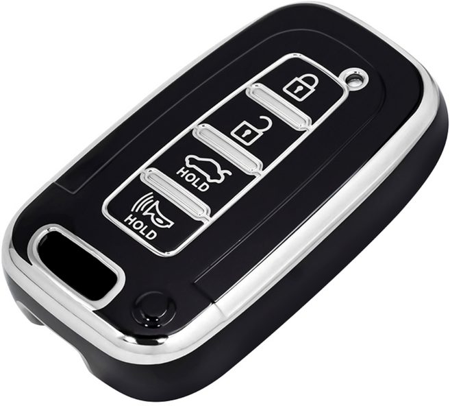 OFFCURVE TPU 현대기아호환 엣지라인 자동차 4버튼 NF 트랜스폼 아반떼 HD 풀커버 스마트키 적용 키케이스 단품 다양한 컬러, 블랙 실버