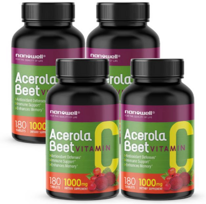 [해외]나노웰 아세로라 비트 비타민 C 1 000 mg 180정 X 4병, 4개