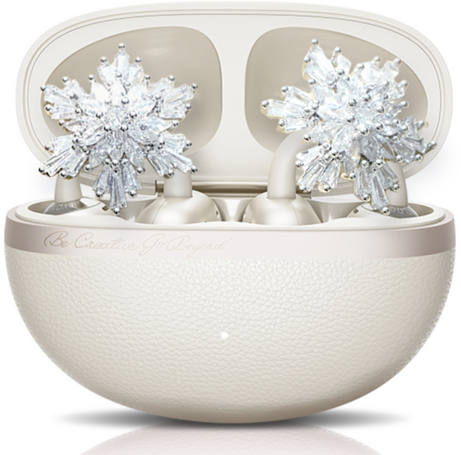 QCY 크로스 키 블루투스 이어폰 C50 CT06 + FDUCE 지르콘 앤 큐빅 스노우 플레이크 이어폰 클립, 화이트 + 크리스탈, C50 + 페어