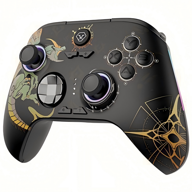 Wukong 한정판 몬스터헌터 커스텀 에디션 무선 게임패드 스위치/PC 호환 RGB 조명 진동 고감도 조이스틱 트리거 컨트롤러, 1개, 블랙