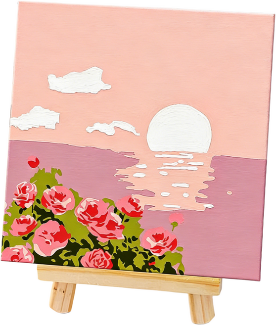 DIY 명화그리기 유화그리기 세트 취미 피포페인팅 20x20cm, 1개, 핑크 장미