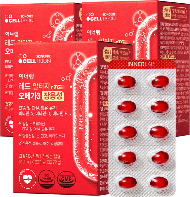 이너랩 레드 알티지 오메가3 장용성, 60정, 3개