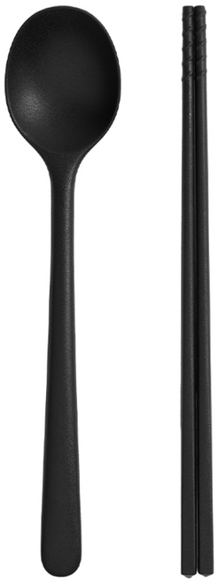 트루쿡 실리콘 안전한 다용도 수저세트, 1세트, 숟가락+젓가락, 블랙