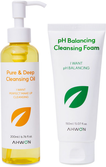 아원 Ahwon 저자극 블랙헤드제거 식물성 비건 아르간 순한 딥 클렌징오일 200ml 1개 pH5.2 약산성 쿨링 클렌징폼 150ml 1개