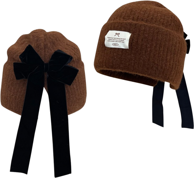 리본리 골프 비니 여성용 니트 백리본 비니 빅사이즈 골프모자, 1개, 브라운