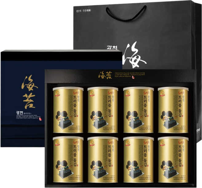 명품 해달음 광천 일품2호 트러플 돌김 도시락캔김 고급 답례품 쇼핑백포함 8P 선물세트, 5세트